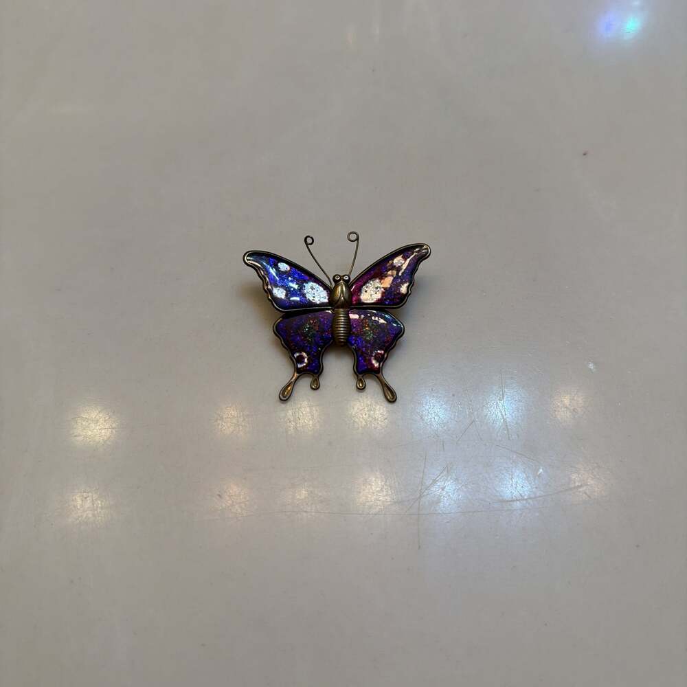 Vintage Interpur Taiwan Gold Tone Multi-Color Glitter Enamel Butterfly Brooch